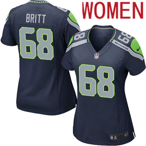 Women Seattle Seahawks 68 Justin Britt Nike Navy Game NFL Jersey